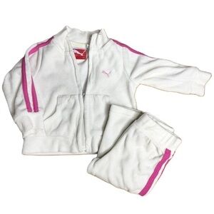 Puma Toddler Velvet Track Sweat Suit White Pink Velour Two Piece Size 12M